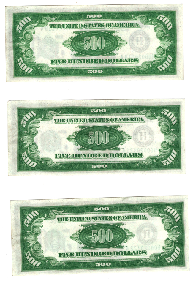 Five sequential 1928 $500 St. Louis Fr# 2200H - XF