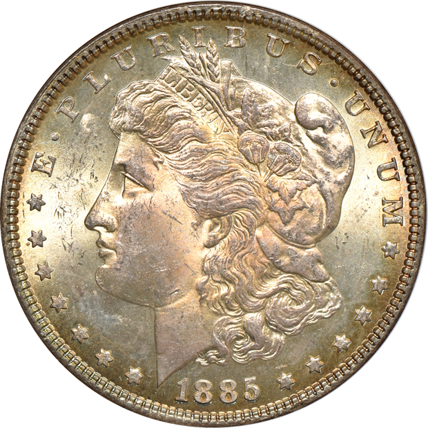 Ten Morgan silver dollars, all ANACS MS-64 (small slab)