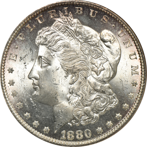 Ten Morgan silver dollars, all ANACS MS-64 (small slab)