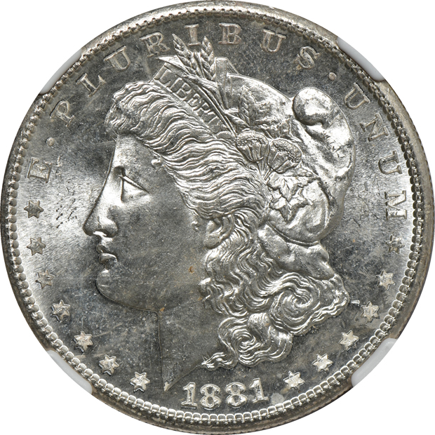Six Morgan silver dollars certified by NGC, all CAC