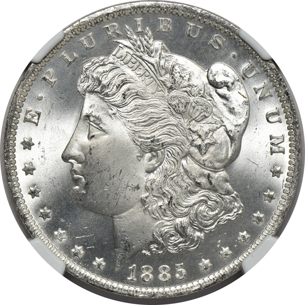 Six Morgan silver dollars certified by NGC, all CAC