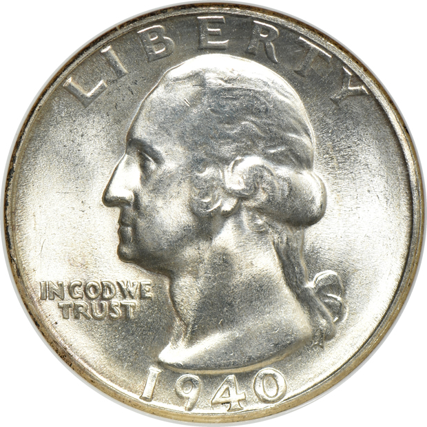 Five Washington quarters, all NGC MS-67
