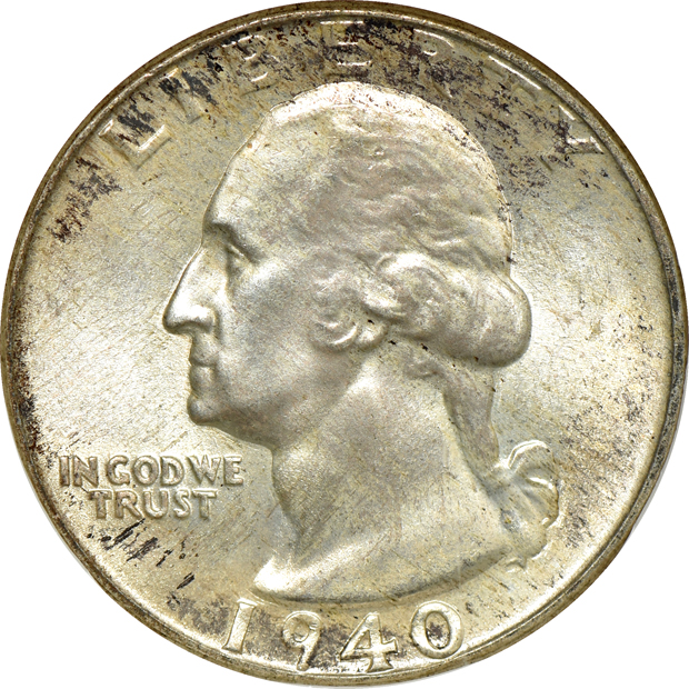 Five Washington quarters, all NGC MS-67