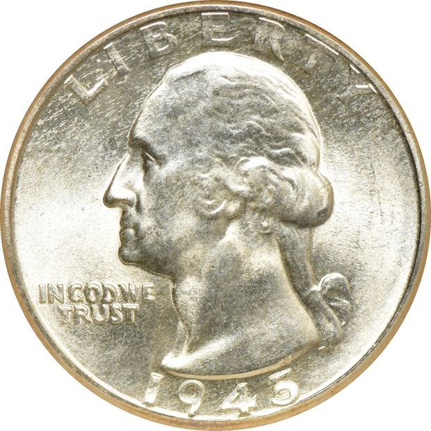 Six Washington quarters, all NGC MS-67
