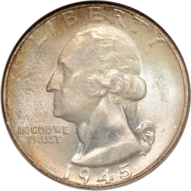 Six Washington quarters, all NGC MS-67