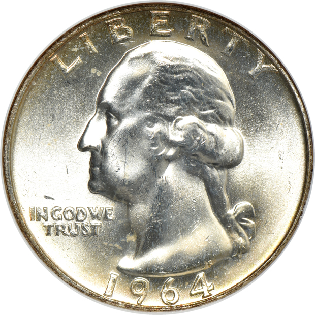 Six Washington quarters, all NGC MS-67