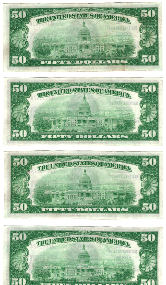 Four 1929 $50 Type 1 - Odon, IN Charter #7260 - AU