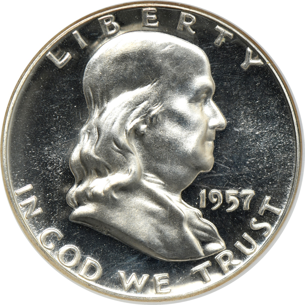 Six Franklin half-dollars certified PR-68 CAMEO by NGC