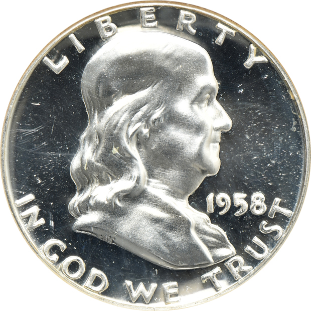 Six Franklin half-dollars certified PR-68 CAMEO by NGC