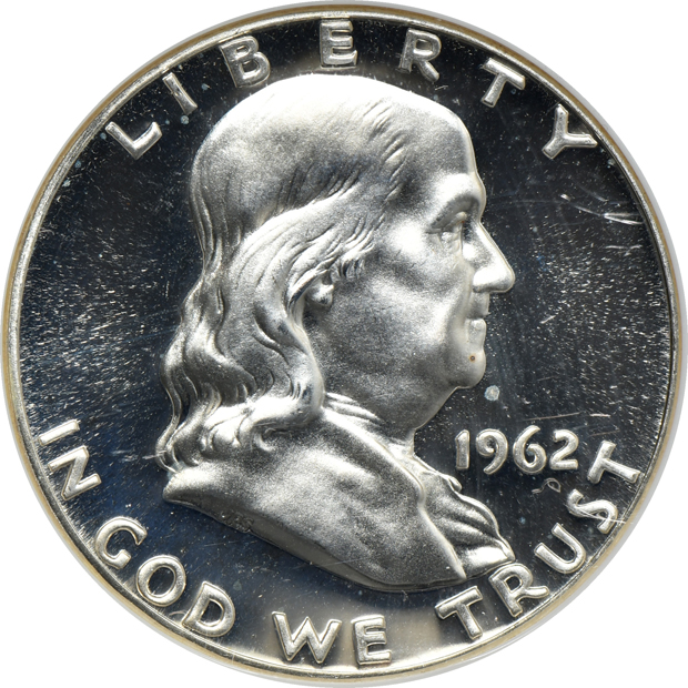 Six Franklin half-dollars certified PR-68 CAMEO by NGC