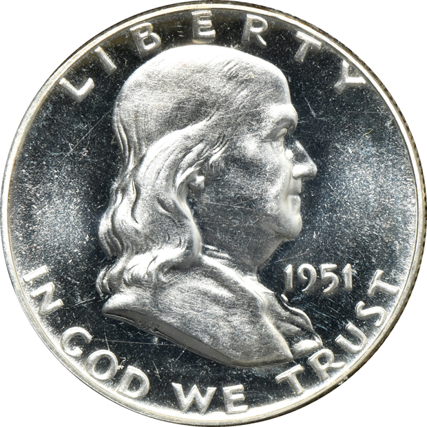 Complete collection of Proof Franklin half-dollars in a Capital Plastics holder