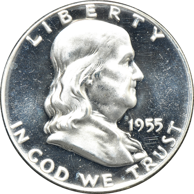 Complete collection of Proof Franklin half-dollars in a Capital Plastics holder