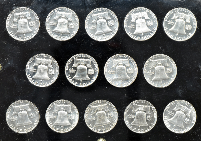 Complete collection of Proof Franklin half-dollars in a Capital Plastics holder