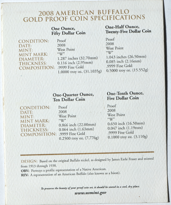 2008 American Buffalo gold proof four-coin set