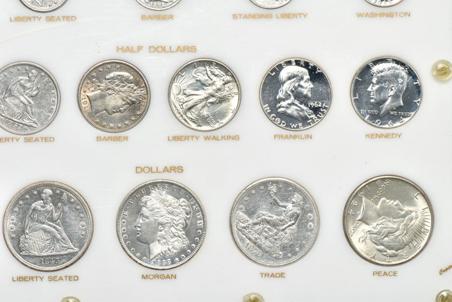 Collection of thirty-six U.S. type coin in a Capital Plastics holder