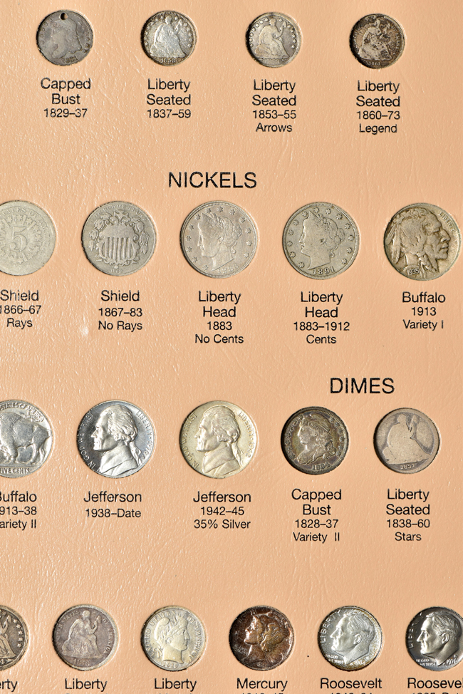 Collection of seventy-six U.S. type coins in a Dansco 7070 album