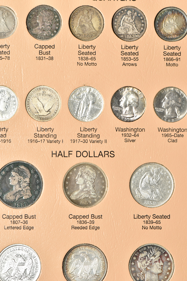 Collection of seventy-six U.S. type coins in a Dansco 7070 album