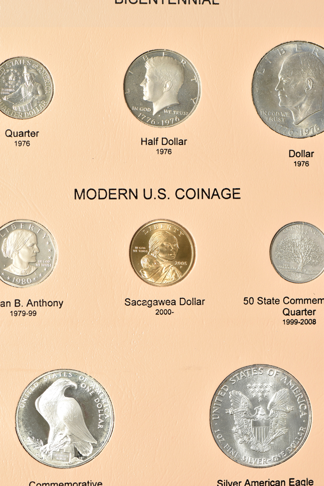 Collection of seventy-six U.S. type coins in a Dansco 7070 album
