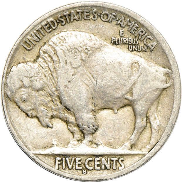 Sixty-four different Buffalo nickels in a Whitman 9408 album
