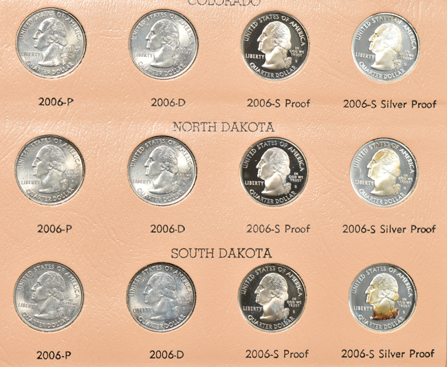 Complete collection of Washington quarters, including proof-only issues, 1932 through 2009-S in four Dansco albums