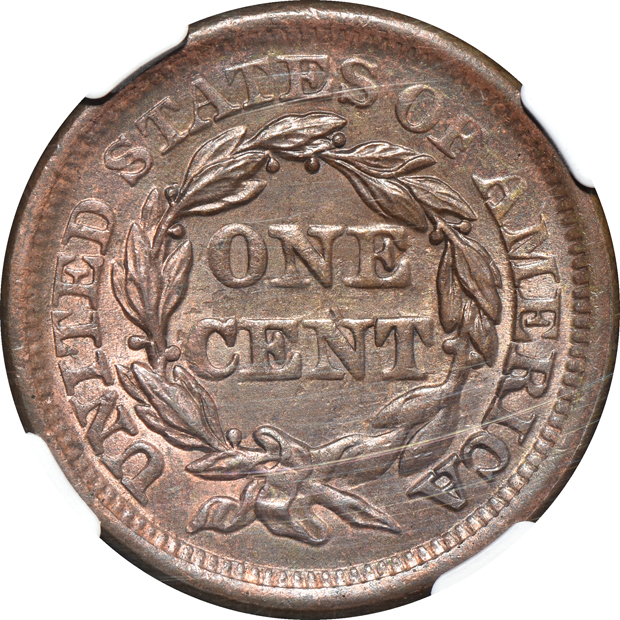 1857 Small Date NGC MS-62 RB