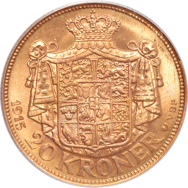Multiple - 1913-A Prussia Military Bust 20 mark PCGS MS-64, 1915-VBP Denmark 20 kroner, and a 1949 Swiss 20 franc NGC MS-66 (no line)