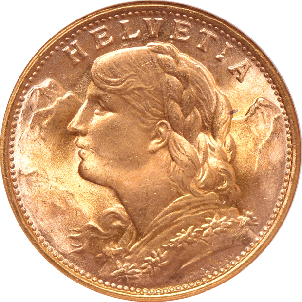 Multiple - 1913-A Prussia Military Bust 20 mark PCGS MS-64, 1915-VBP Denmark 20 kroner, and a 1949 Swiss 20 franc NGC MS-66 (no line)