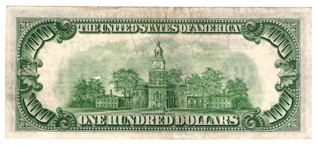 1934-A $100 New York Star - Net XF/internal tear