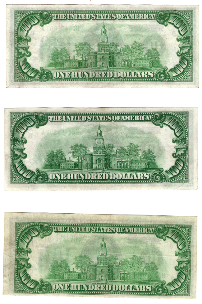 Nine 1928-A $100 St. Louis - VF to AU