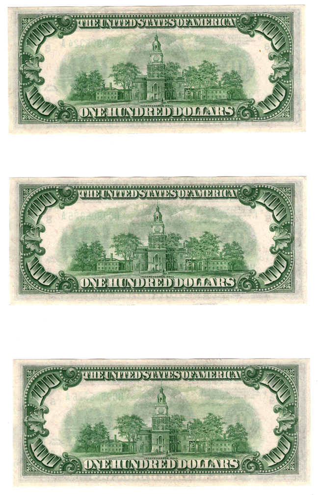 Sequential run of six 1934 $100 St. Louis Dark Green Seal Fr# 2152H - ChCU