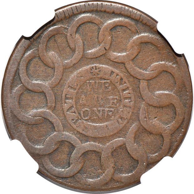 c. 1670 St. Patrick 1/4P, plus two Fugio cents, all NGC, as described