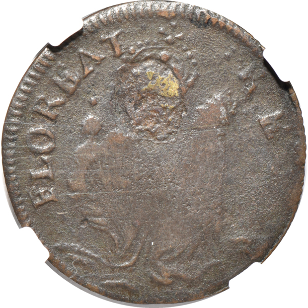 c. 1670 St. Patrick 1/4P, plus two Fugio cents, all NGC, as described