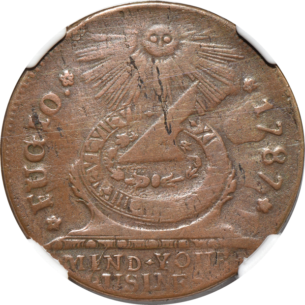 c. 1670 St. Patrick 1/4P, plus two Fugio cents, all NGC, as described