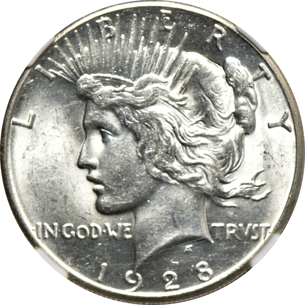 1921 Peace, High Relief, and a 1928, both NGC MS-61