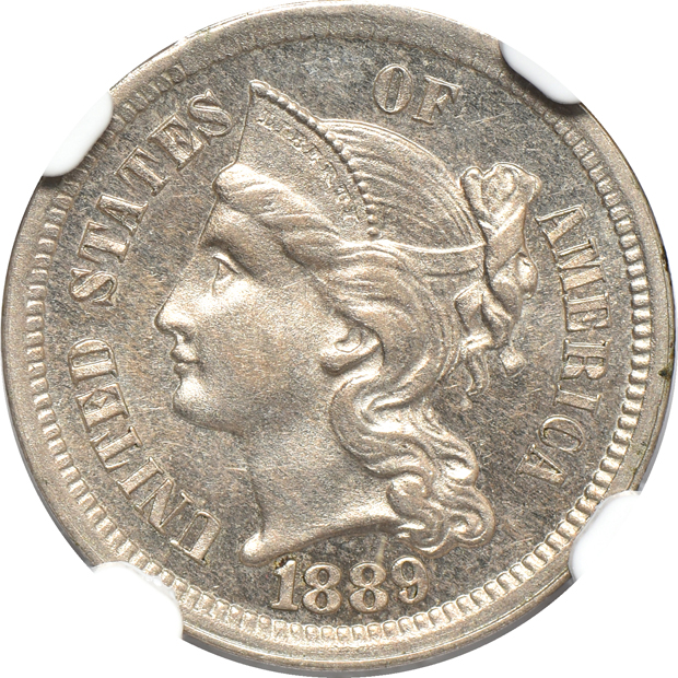 1886 PR-64, 1887 PR-62, and an 1889 PR-63, all NGC