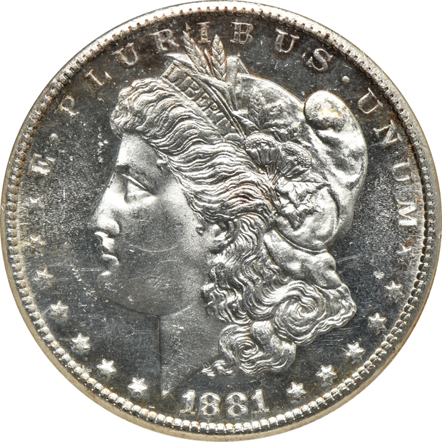 1879-S NGC MS-65, 1881-S ANACS MS-65 PL, and an 1891-CC PCGS MS-63