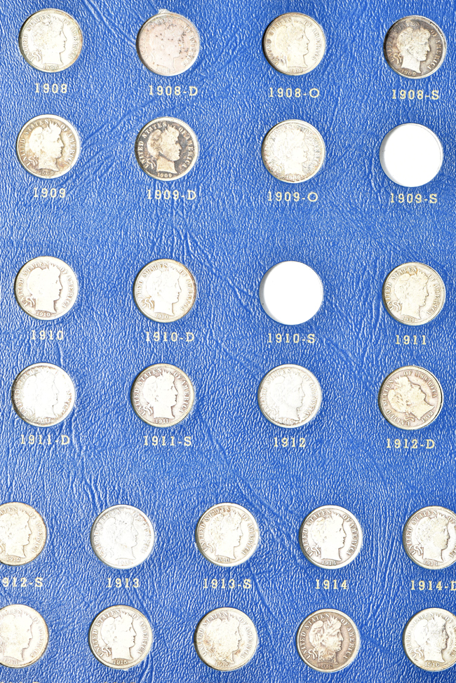 Fifty-five different Barber dimes in a 9412 album