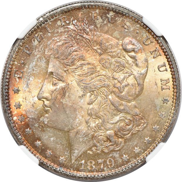 1879-S MS-64 CAC, plus four 1886 MS-64 (two CAC), all NGC