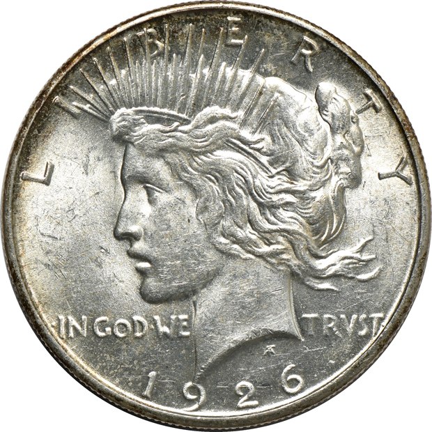 Twenty-four different Peace silver dollars, as described