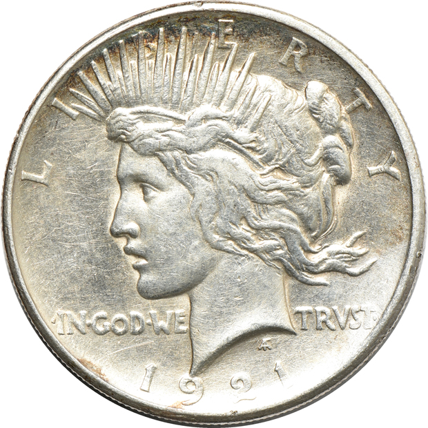 Twenty-four different Peace silver dollars, as described