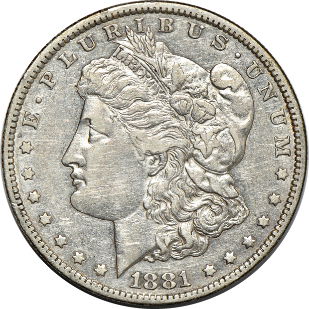 Collection of Morgan silver dollars, 1878 through 1891-S, in a Whitman Classic 9128 album