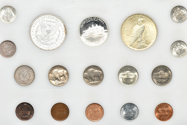 Twenty-seven United States 20th century type coins in a Capital Plastics holder