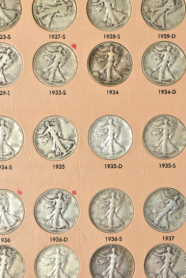Complete collection of Walking Liberty half-dollars in a Dansco 7160 album