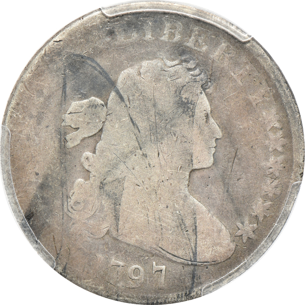 1797 10X6 Stars Fair-2, and a 1798 Large Eagle VF details/devices engraved, both PCGS