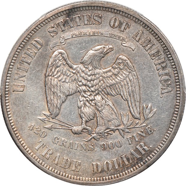 1874-S Trade UNC details/cleaned, and an 1876 Trade Genuine, both PCGS