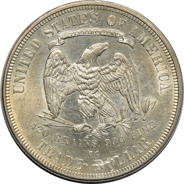 1875-CC and 1878-S Trade, both UNC details, as described