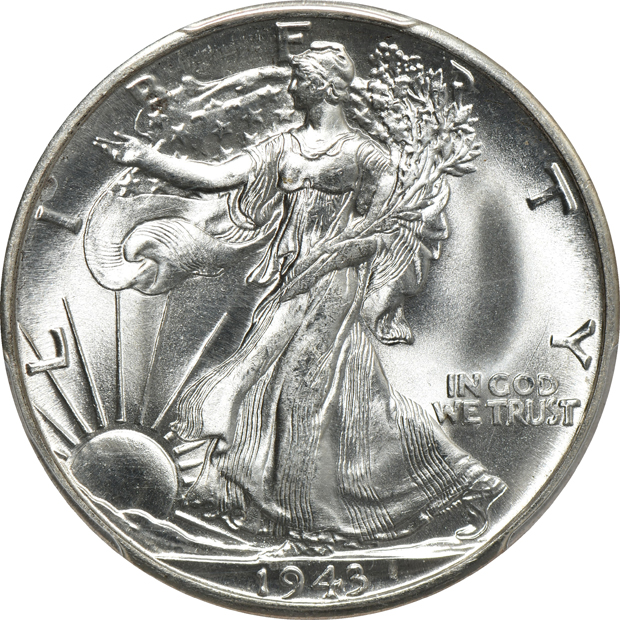 1863 New York, NY Story & Southworth silver Civil War Token NGC MS-66, plus a 1943-D Walking Liberty half-dollar PCGS MS-66 CAC