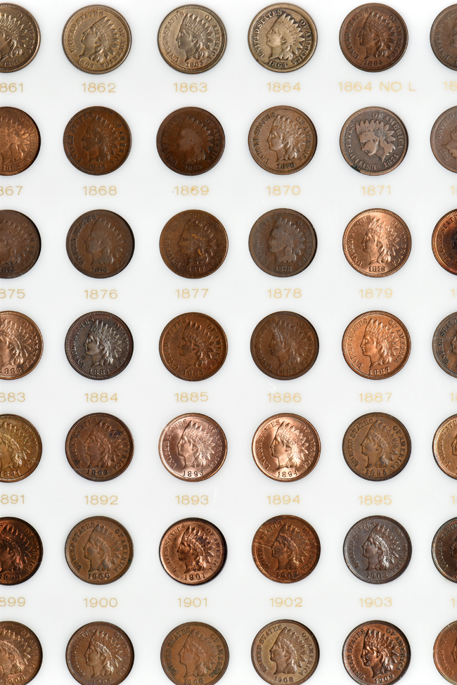 Collection of Flying Eagle and Indian-Head cents in a completely filled Capital plastics holder
