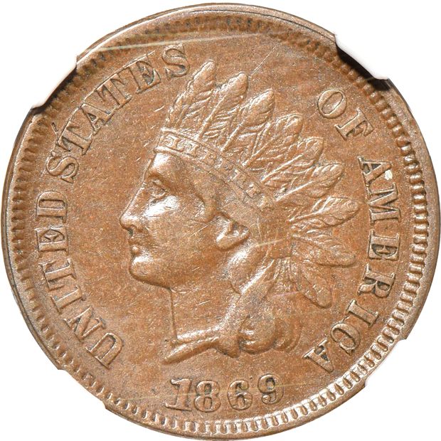 1869 NGC XF-40 BN, and a 1909-S PCGS XF-40 CAC