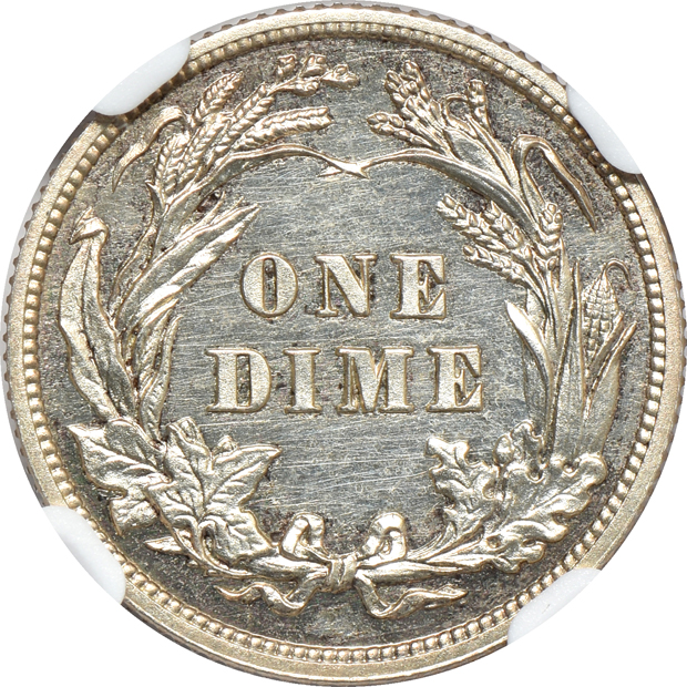 1869 two-cent piece PF-63 BN, and a 1912 Barber dime PF-61 CAC, both NGC